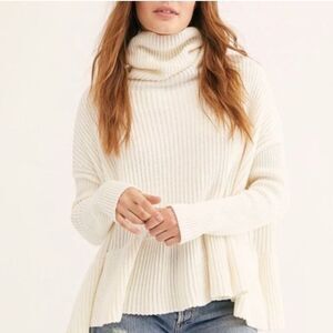 Free People cream layered cake cowl neck ribbed oversized sweater